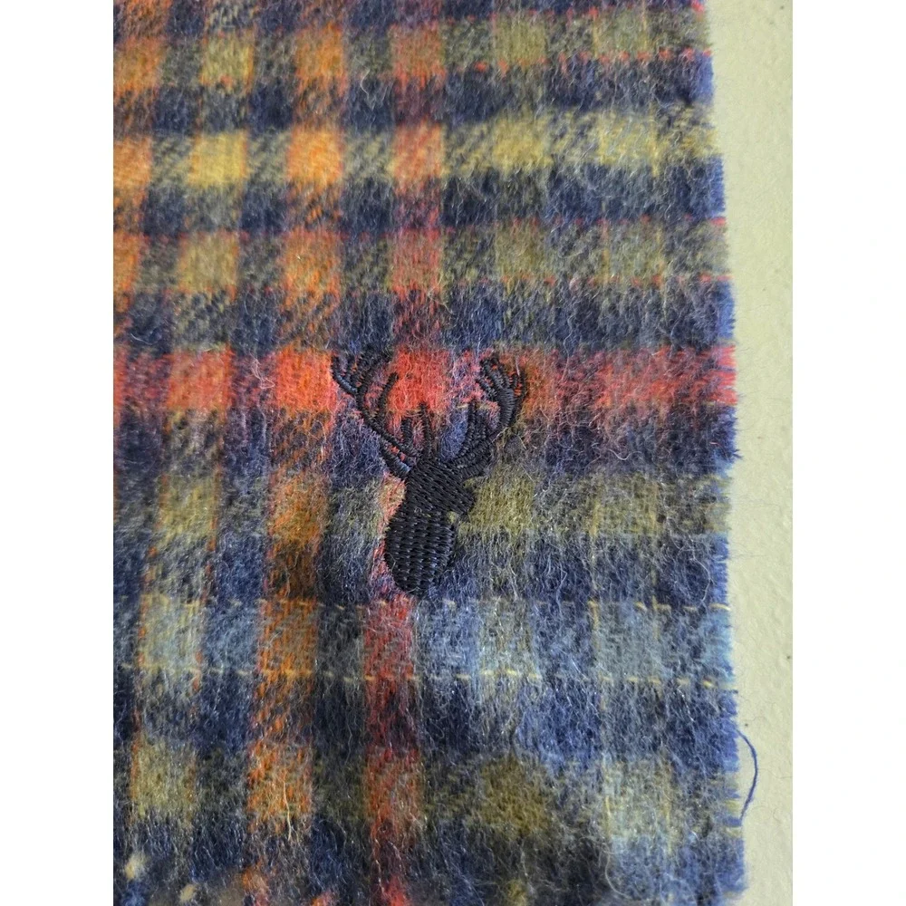 Viyella Scarf Mens Blue Orange Plaid Wool Cashmere Reversible Stag Logo Luxury